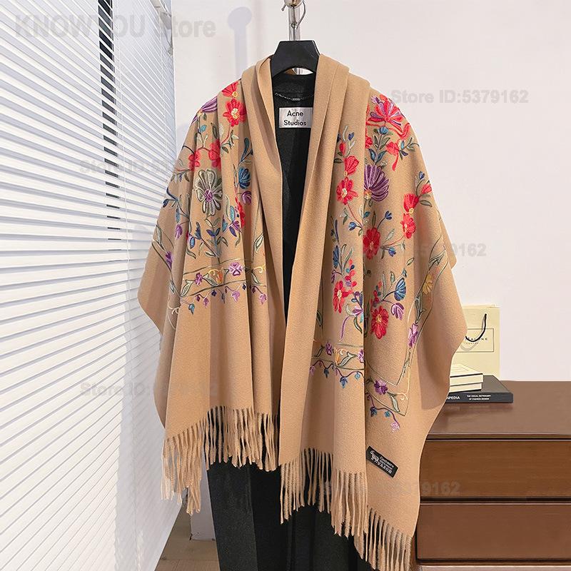 여성용 레트로 플로럴 자수 양면 인조 캐시미어 숄 두꺼 - Go Ethnic Fashion 리뷰 및 가격